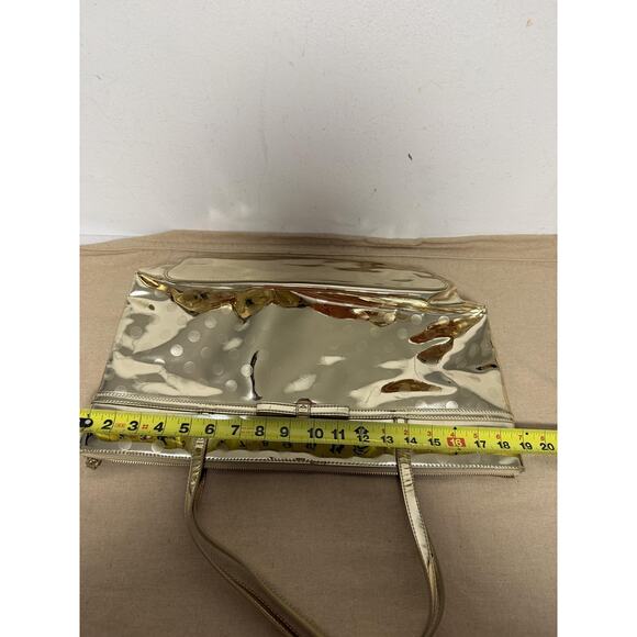 Kate Spade New York Tote Bag Womens Gold Metallic Polka Dot Zip Top Shoulder - Picture 8 of 10